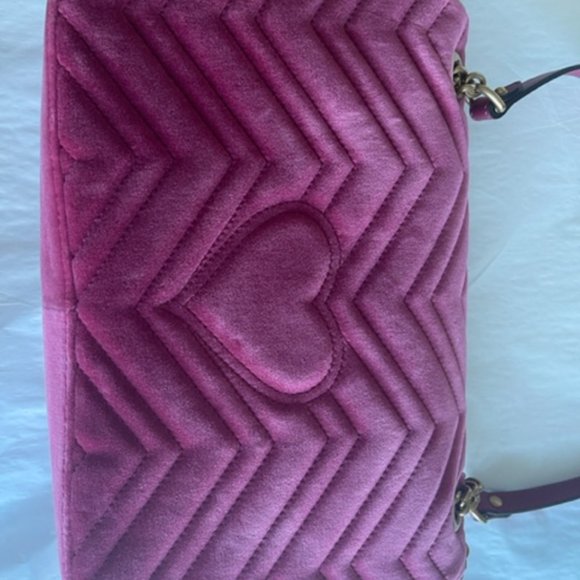Gucci Blind For Love Pink Rose Velvet Handbag Bag Marmont GG Gold Purse Italy NW - Picture 8 of 15